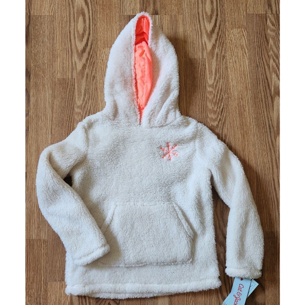Cat & Jack Fleece Sleepwear Girls Size Medium Cream Hooded Pullover Pocket